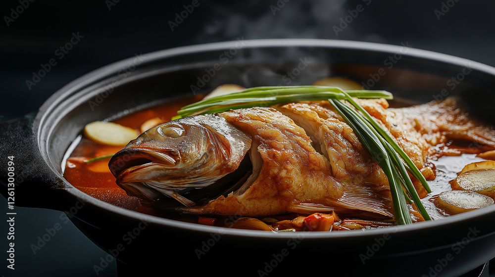 Chinese steamed fish with ginger and scallions