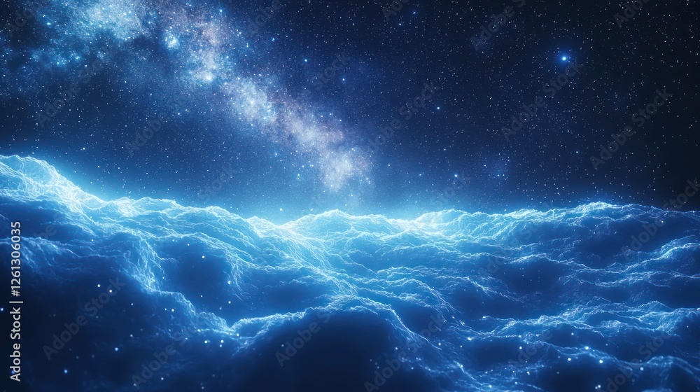 Fototapeta premium Cosmic nebulae, ethereal waves, starry night sky, outer space