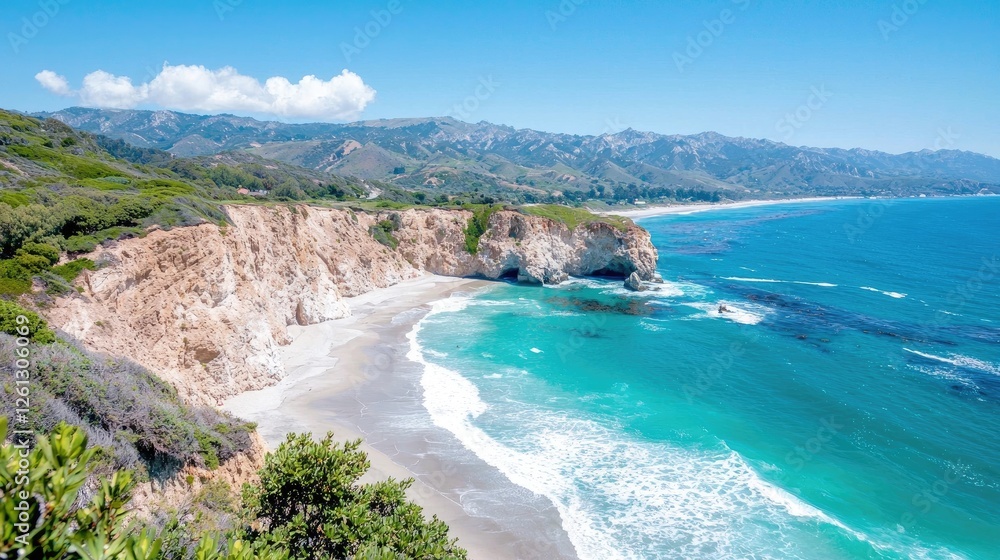 Obraz premium Coastal California Beach Overlook, Sunny Day. Possible Use Stock Photo