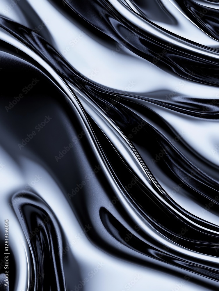 Obraz premium Smooth Black Fabric Close-Up - Abstract , flowing curves, elegant texture, dark shades, luxurious feel. Symbolizes fluidity, sophistication, mystery, depth, and movement