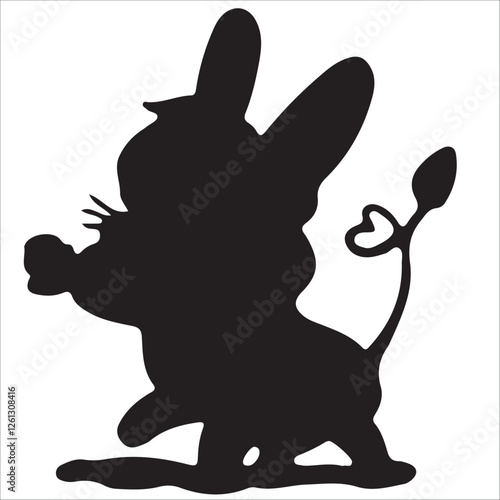 Black and white vector flat illustration: rabbit and his carrot silhouette, guess animal children game
