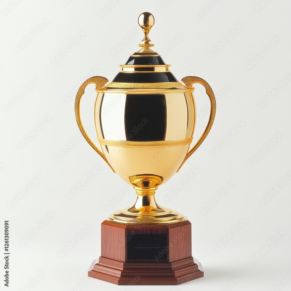 A solitary golden trophy cup on a white background A solitary golden trophy cup on a white background