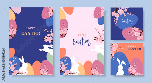 Happy Easter. Set of corporate greeting cards, invitations, covers, posters or flyer designs.