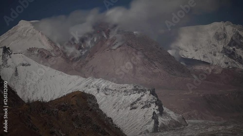 Time lapse footage of Shiveluch volcano on Kamchatka Peninsula, Russia