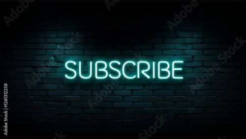 Neon 'SUBSCRIBE' Sign on Dark Brick Wall for YouTube and Social Media Banner