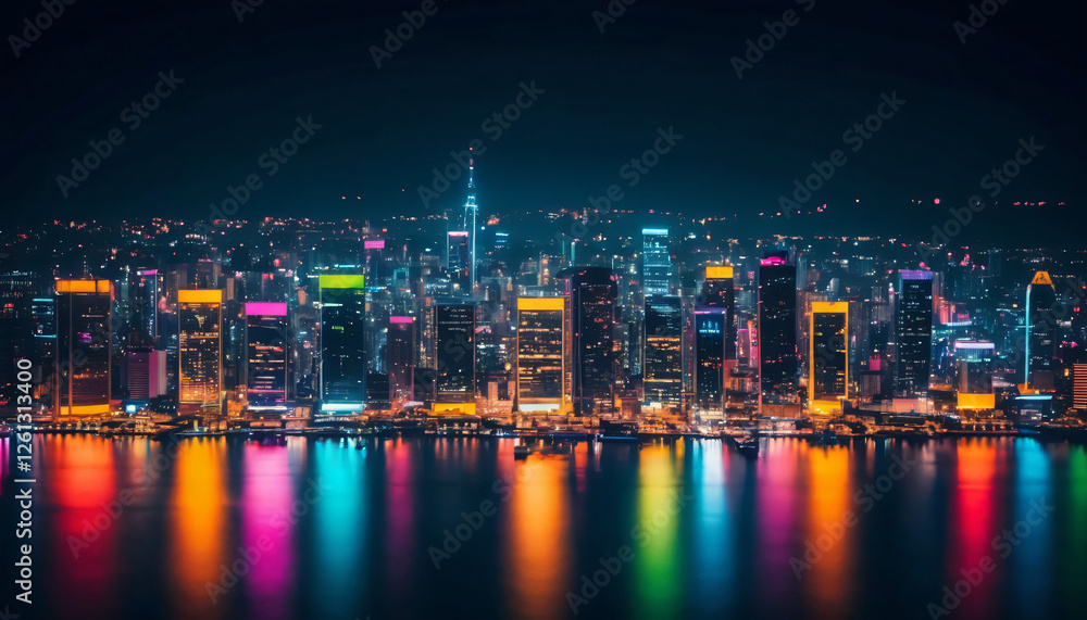 Night city skyline reflection background for urban and travel themes Night city skyline reflection background for urban and travel themes