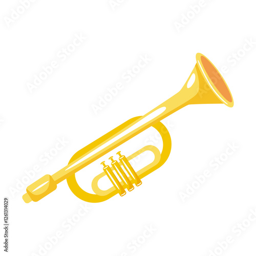 Gold trumpet on the white background. Isolated vector illustration for holiday and carnival. Musical instrument for music school.