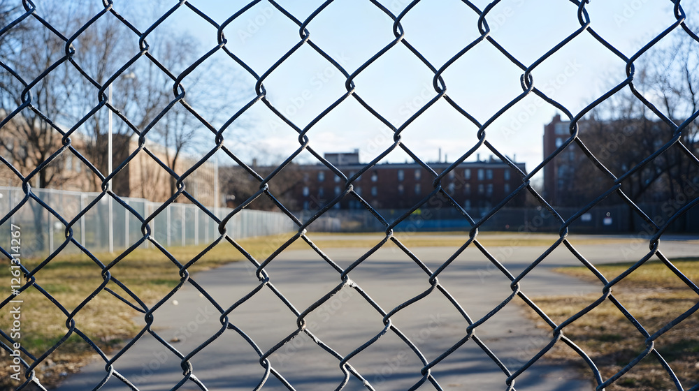 Perspective of Chain-Link Fence Surrounding Schoolyard Perspective of Chain-Link Fence Surrounding Schoolyard