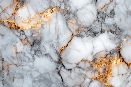 White Marble Texture with Gold and Gray Veining.