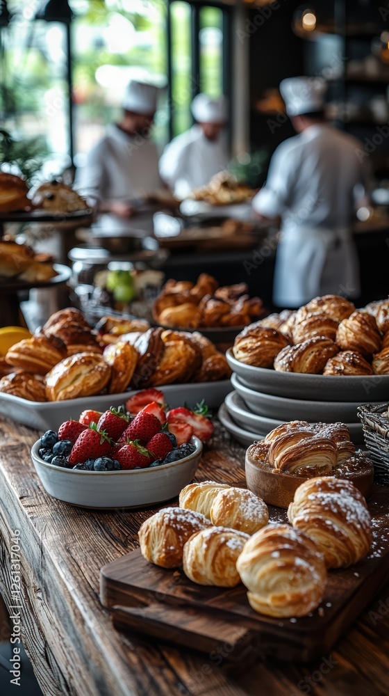 Gourmet breakfast spread on a rustic wooden table Gourmet breakfast spread on a rustic wooden table