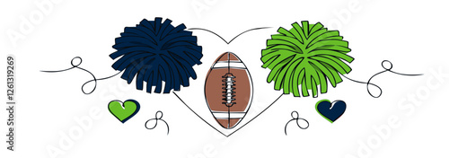 pom poms cheerleader - Navy blue and neon green , sport vector graphics, hockey, for street art - graffiti lettering typography - art illustration - multicolor - writen		