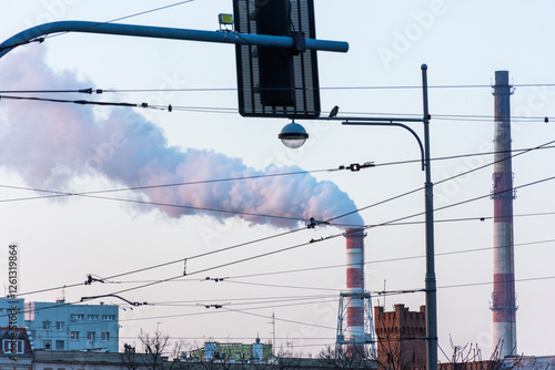 Obraz na płótnie Dym z komina z elektrociepłowni w salonie