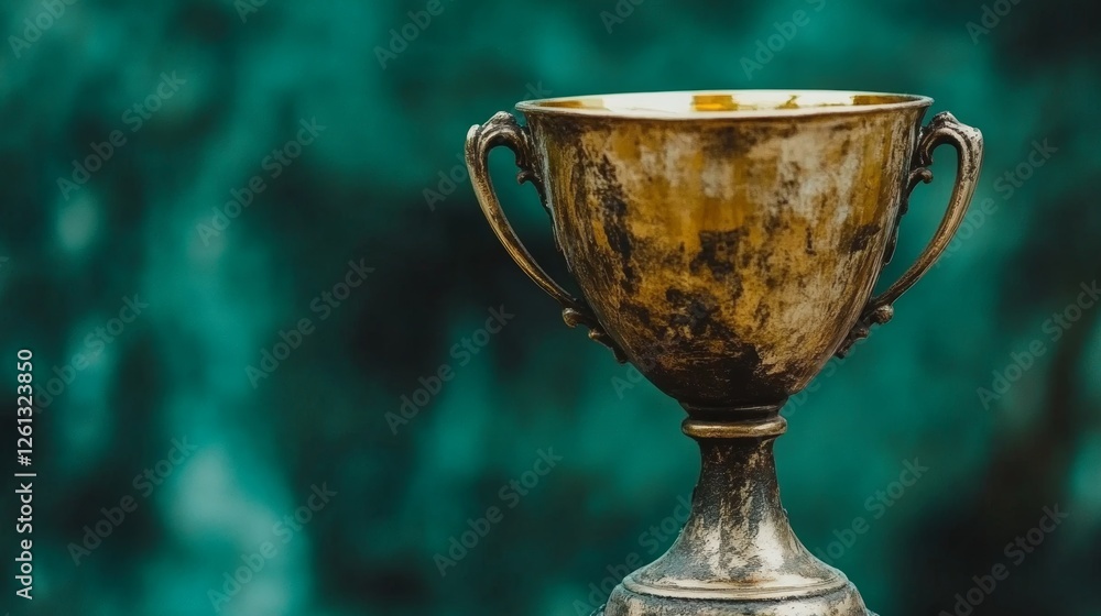 In a visually captivating bokeh setting, a golden trophy is positioned on a podium, symbolizing sports and competition. The trophy represents triumph and success, with ample room for text In a visually captivating bokeh setting, a golden trophy is positioned on a podium, symbolizing sports and competition. The trophy represents triumph and success, with ample room for text