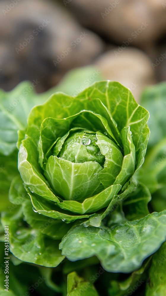 Fototapeta premium Fresh green cabbage, garden, dew drops, healthy