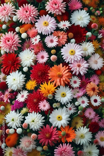 Vibrant Floral Arrangement with Daisies, Chrysanthemums, and Abundant Colorful Blooms