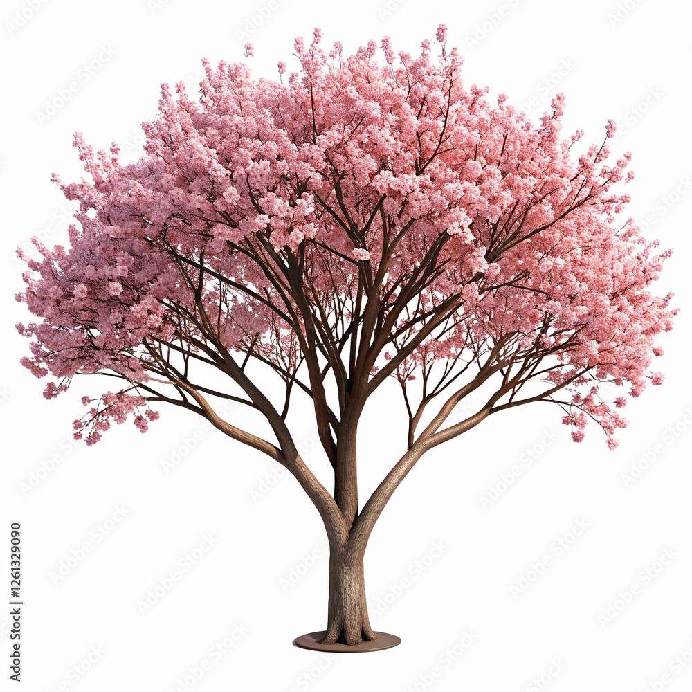 Fototapeta premium Vivid Pink Blossoming Tree with Abundant Flowers on Transparent Background for Spring Design