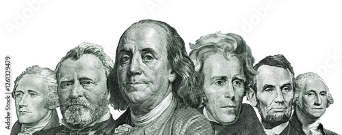 Wallpaper Mural Close-up Of United States Paper Currency Presidents Isolated On White Background	 Torontodigital.ca