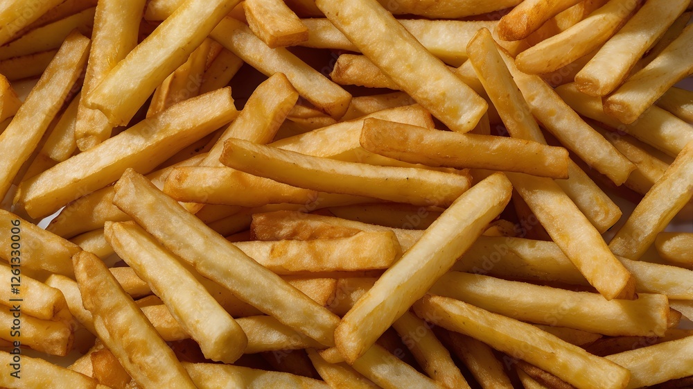 Close-Up of Crispy Golden-Brown French Fries, Irresistible Fried Texture, Hot and Fresh Strips Close-Up of Crispy Golden-Brown French Fries, Irresistible Fried Texture, Hot and Fresh Strips