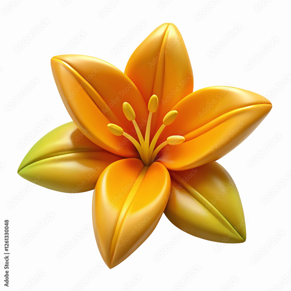 Obraz premium Vibrant Orange Lily Flower Illustration with Green Petals and Bold Details on Transparent Background