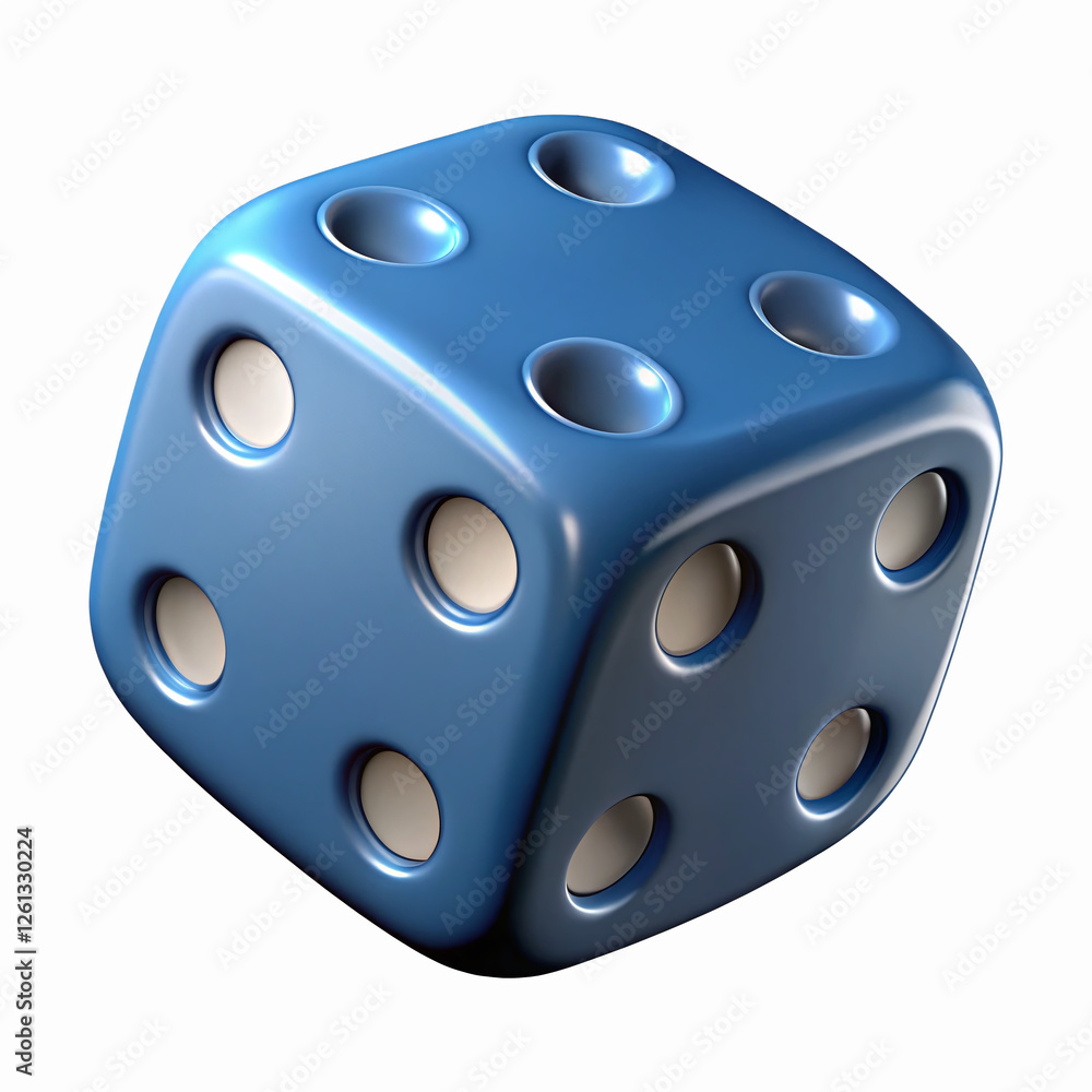 Glossy Blue Six-Sided Dice with White Dots for Gaming and Entertainment on Transparent Background Glossy Blue Six-Sided Dice with White Dots for Gaming and Entertainment on Transparent Background