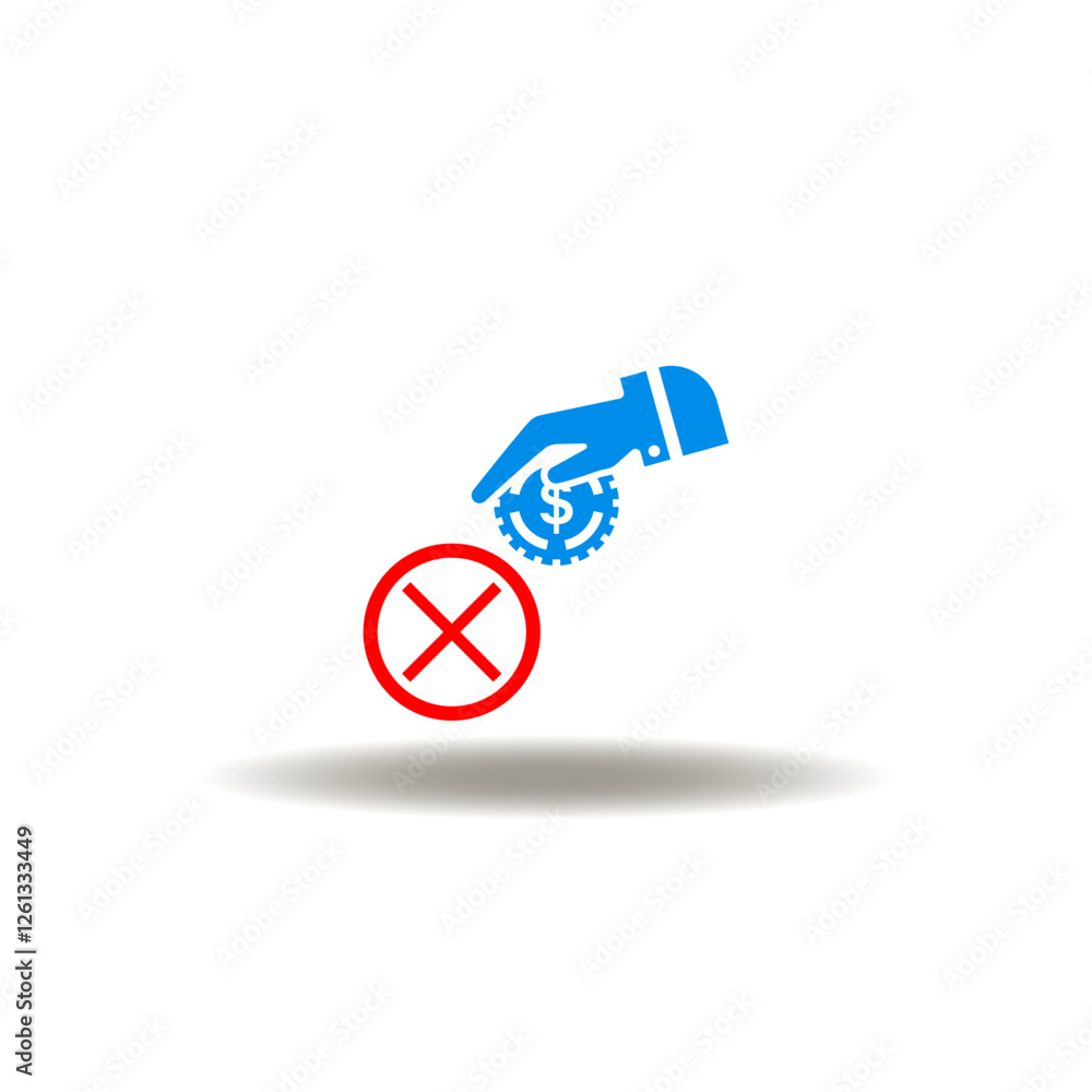 Vector illustration of hand give cash coin and stop sign. Symbol of anti corruption. Icon of no bribery. Vector illustration of hand give cash coin and stop sign. Symbol of anti corruption. Icon of no bribery.