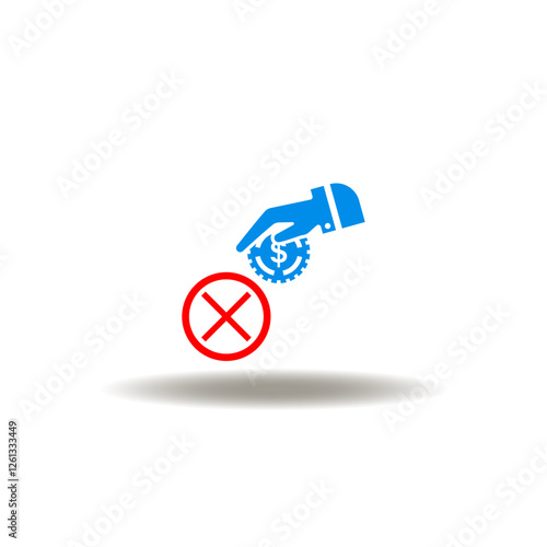 Vector illustration of hand give cash coin and stop sign. Symbol of anti corruption. Icon of no bribery.