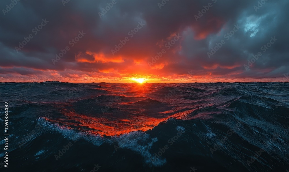 Fototapeta premium Fiery Sunset over the Ocean