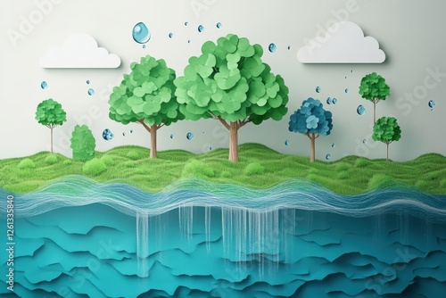 Rain watering trees and percolating into the ground