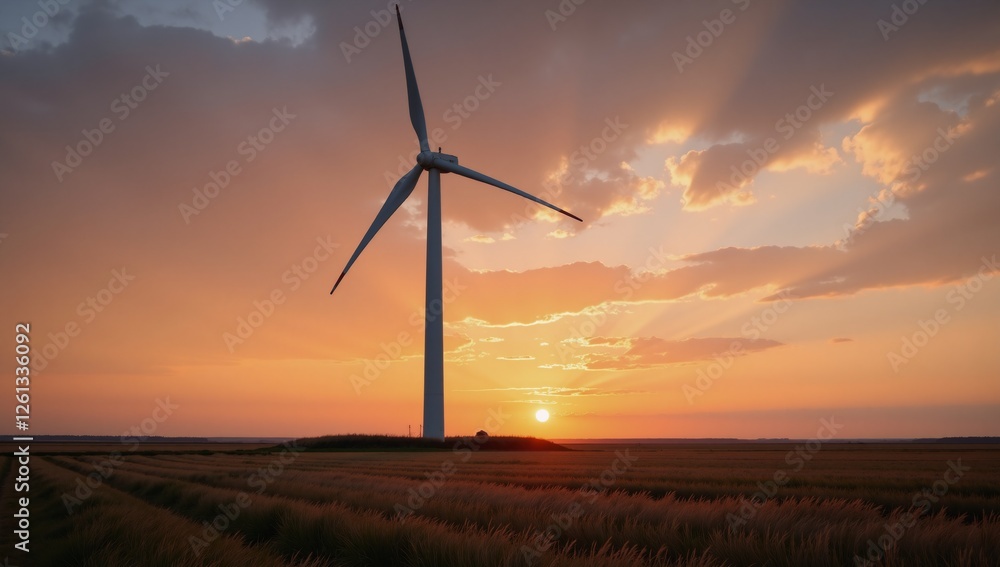 Obraz premium Wind Turbines illuminated by setting sun in an eco-friendly field Clean Energy Concept