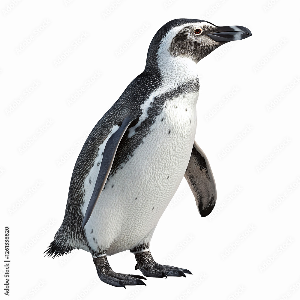 Fototapeta premium Humboldt Penguin Standing Side View Black White Feathers Wildlife Arctic Bird Transparent Background