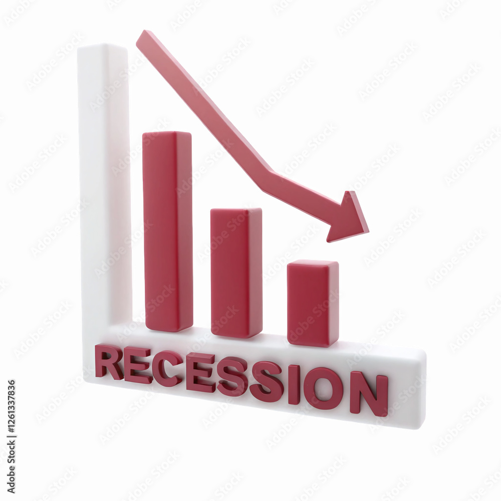 Economic Recession Concept Bar Graph With Red Downward Arrow On Transparent Background Economic Recession Concept Bar Graph With Red Downward Arrow On Transparent Background