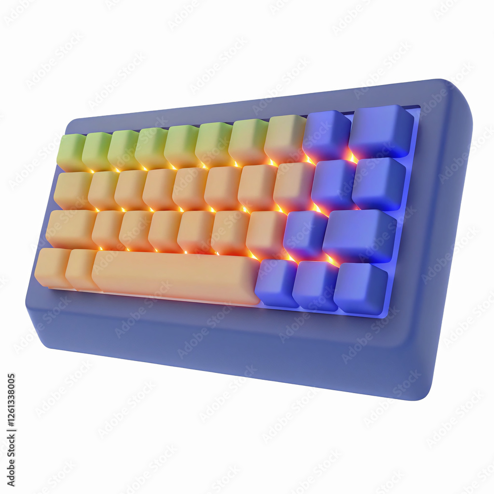 Naklejka premium Compact Mechanical Keyboard with Gradient RGB Lighting on Blue Frame for Gaming and Work Setup