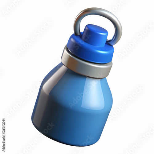 Blue Plastic Bottle with Silver Handle and Screw Cap for Liquids or Sports on Transparent Background photo