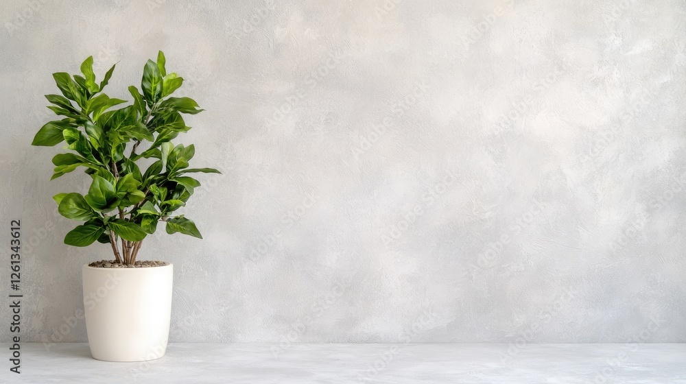 Houseplant in white pot against a textured wall Houseplant in white pot against a textured wall