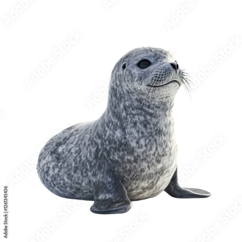 Playful Selkie in Seal Form: Ultra Realistic Photo with Smooth Gray Fur and Expressive Eyes on White Background, Capturing Clear Contours and Lifelike Detail. photo