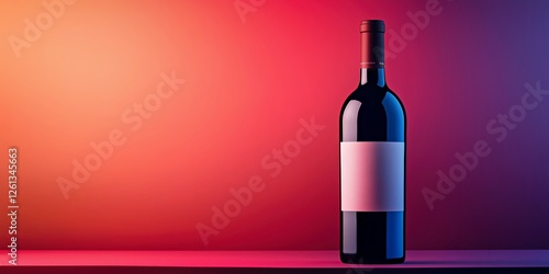 roduct photography, single elegantly designed red wine bottle standing against a vibrant red and orange gradient background, photo