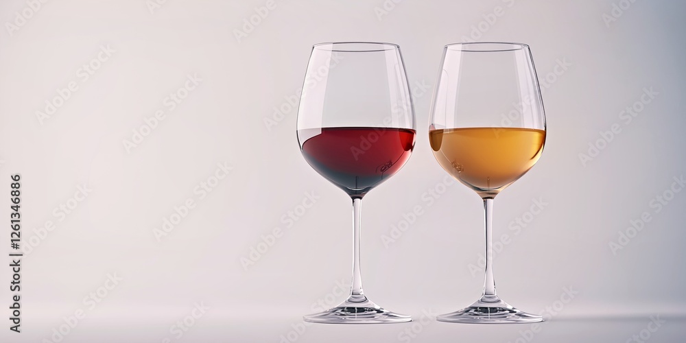 two wine glasses filled with deep red and crisp white wine, elegantly placed on a clean two wine glasses filled with deep red and crisp white wine, elegantly placed on a clean
