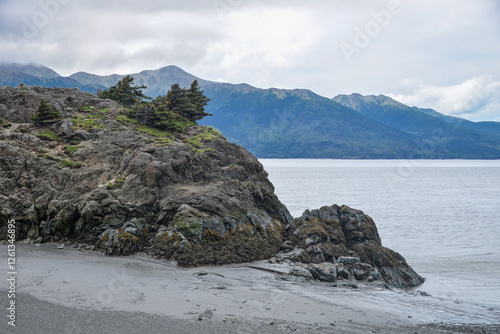 Panoramic view of Turnagain Arm from Beluga Point near Achorage in Alaska