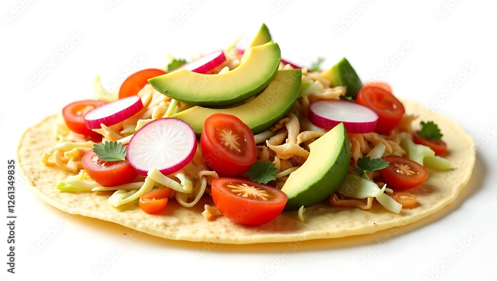 Fresh veggie wrap with colorful toppings on a soft tortilla Fresh veggie wrap with colorful toppings on a soft tortilla