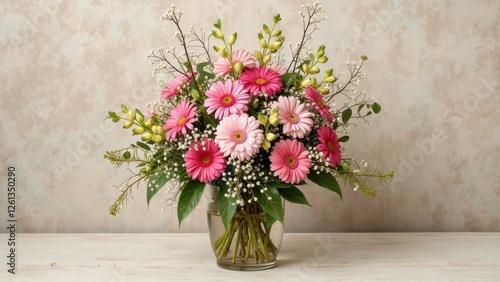 Wallpaper Mural Beautiful pink gerbera daisies arrangement in glass vase on light background Torontodigital.ca