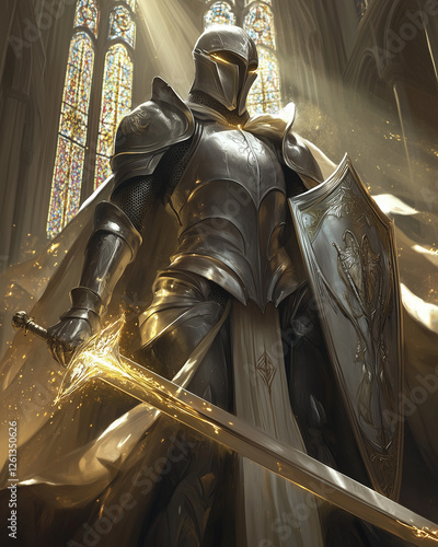 Holy Paladin with Glowing Sword in a Cathedral Setting RPG Knight Portrait