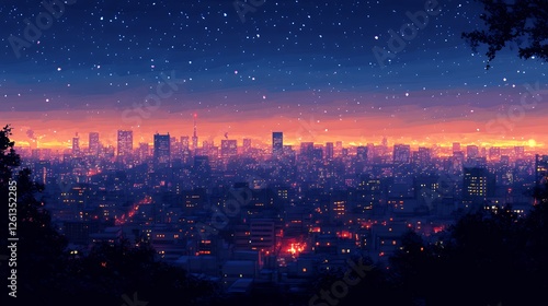 Wallpaper Mural Vibrant City Skyline Illuminated at Twilight With Stars Twinkling Above the Urban Landscape Torontodigital.ca