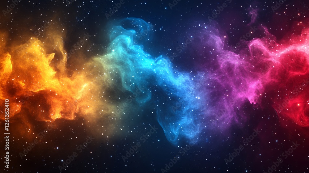Fototapeta premium Colorful Nebula Swirling in Space With Vibrant Hues of Orange, Blue, Purple, and Pink, Showcasing the Beauty of the Universe at Night