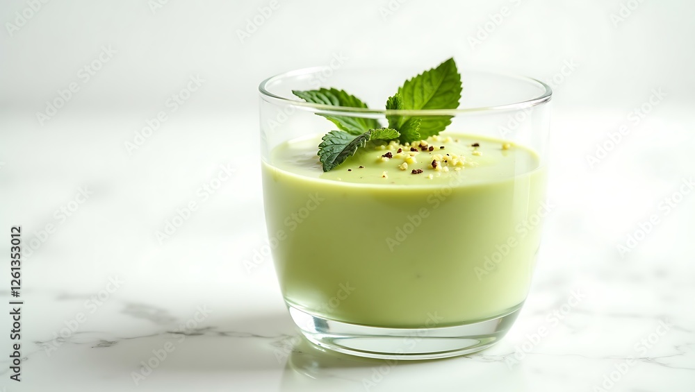Creamy mint dessert in a glass with fresh mint leaves on top Creamy mint dessert in a glass with fresh mint leaves on top