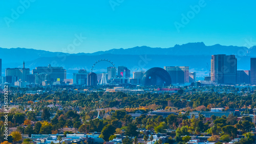 Aerial Las Vegas Skyline with Strip and High Roller Panorama
