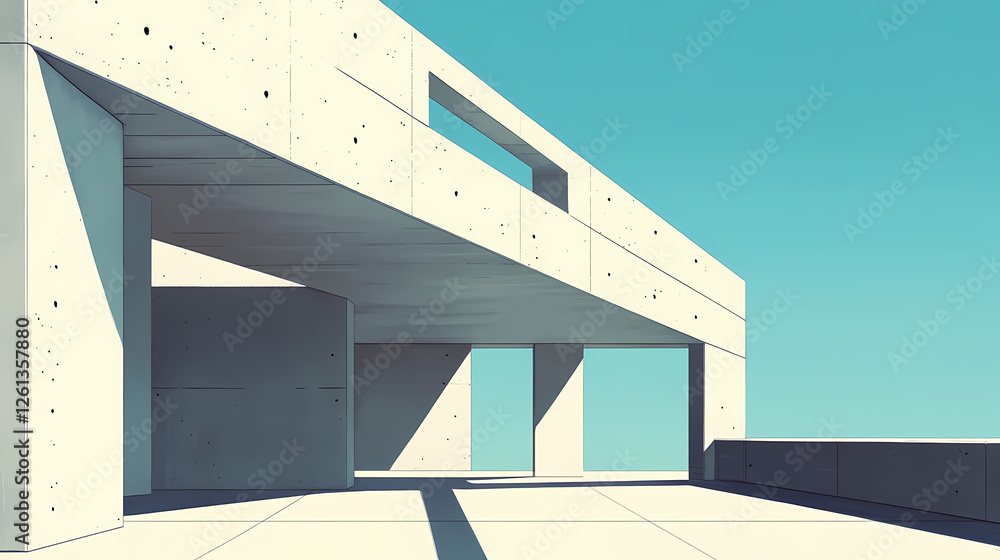Concrete minimalism: a symphony of geometric shadows dances across the stark, concrete walls of a minimalist architectural space. Architectural Symphonies. Illustration Concrete minimalism: a symphony of geometric shadows dances across the stark, concrete walls of a minimalist architectural space. Architectural Symphonies. Illustration