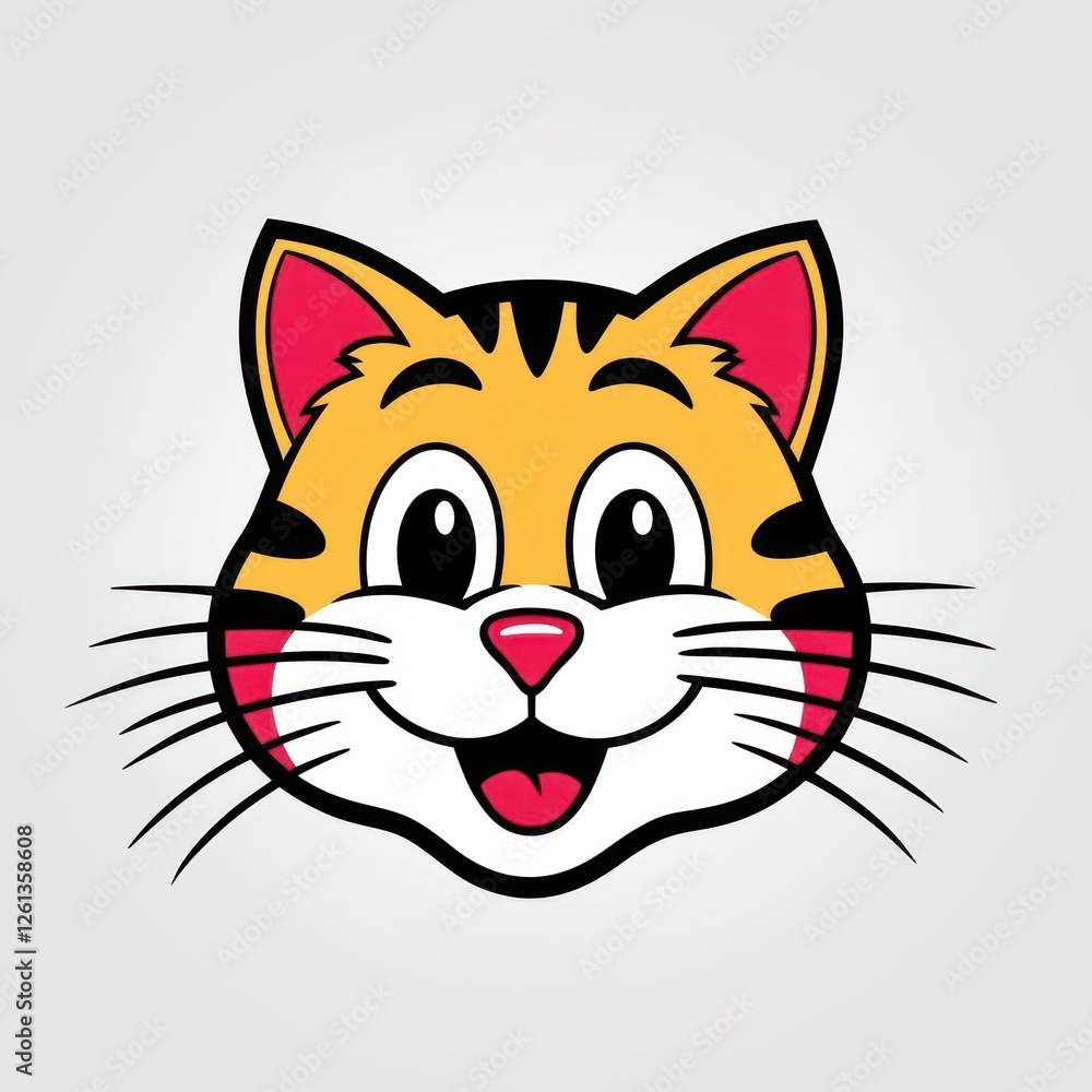 Obraz premium Cute Cartoon Mascot Head Cat Face Illustration