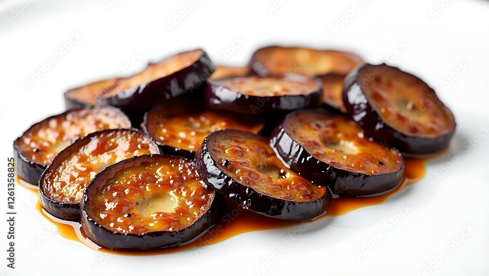Tender eggplant slices topped with rich, savory sauce Tender eggplant slices topped with rich, savory sauce
