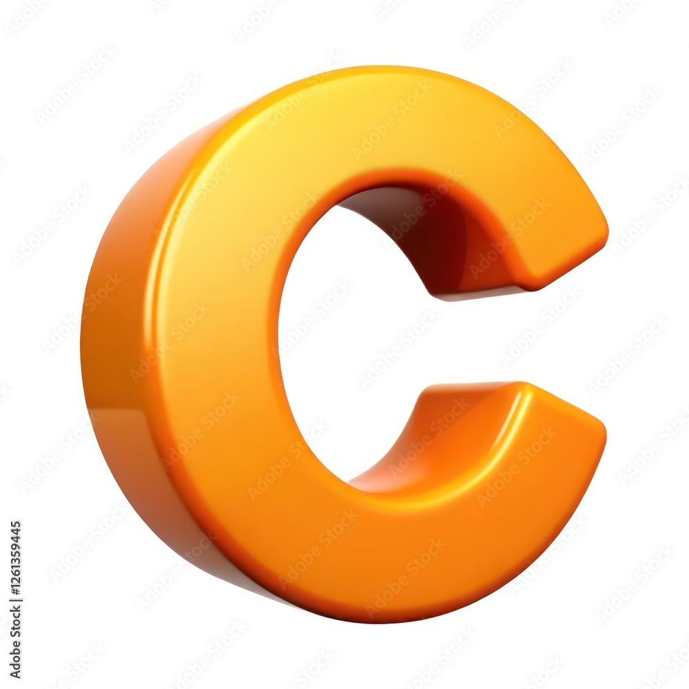 3D Letter C Alphabet Icon with Orange Glossy Finish 3D Letter C Alphabet Icon with Orange Glossy Finish
