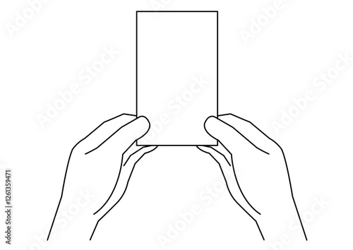 縦向きの名刺を持つ手のイラスト_主線あり_モノクロ